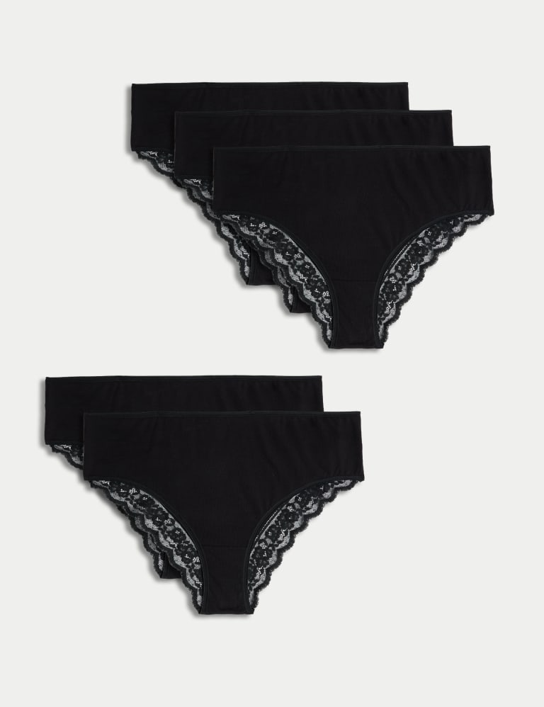 5pk Cotton Lace High Waisted Brazilian Knickers M S Collection