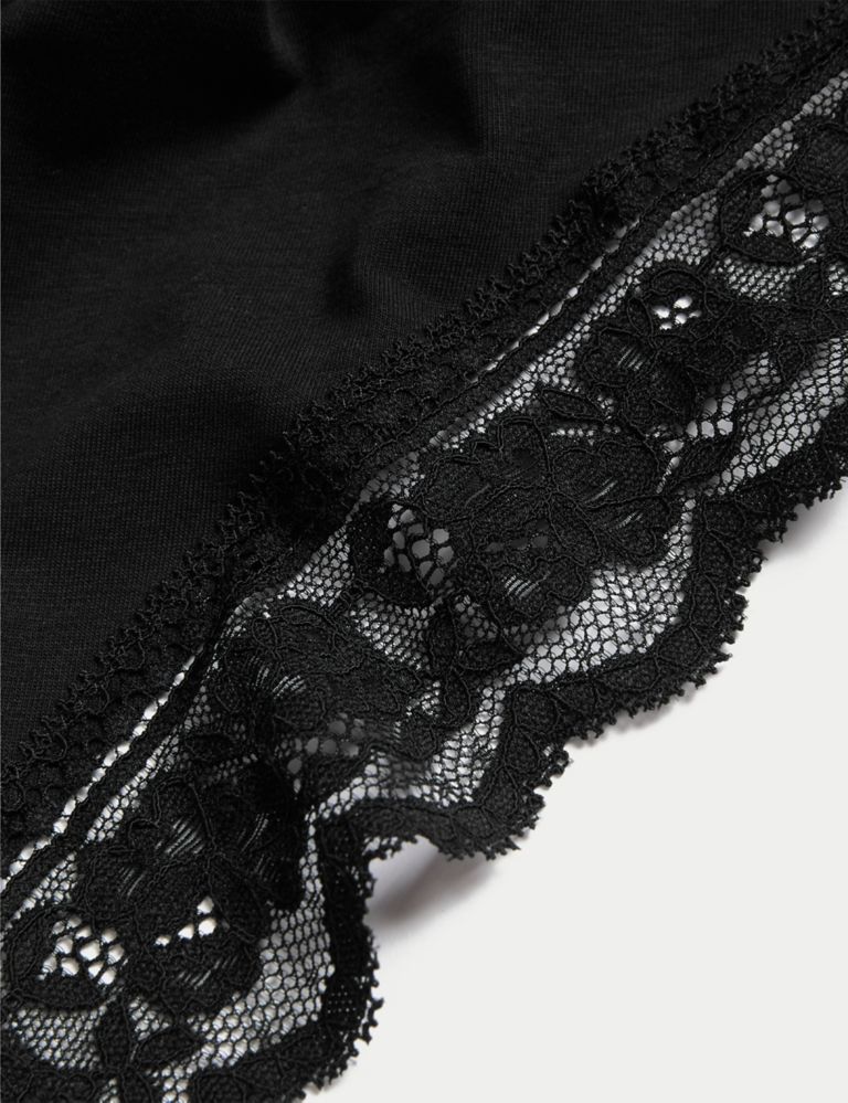  - - BLACK Cotton Rich Embroidery Lace Trim High Leg Knickers - Size 8 to  22