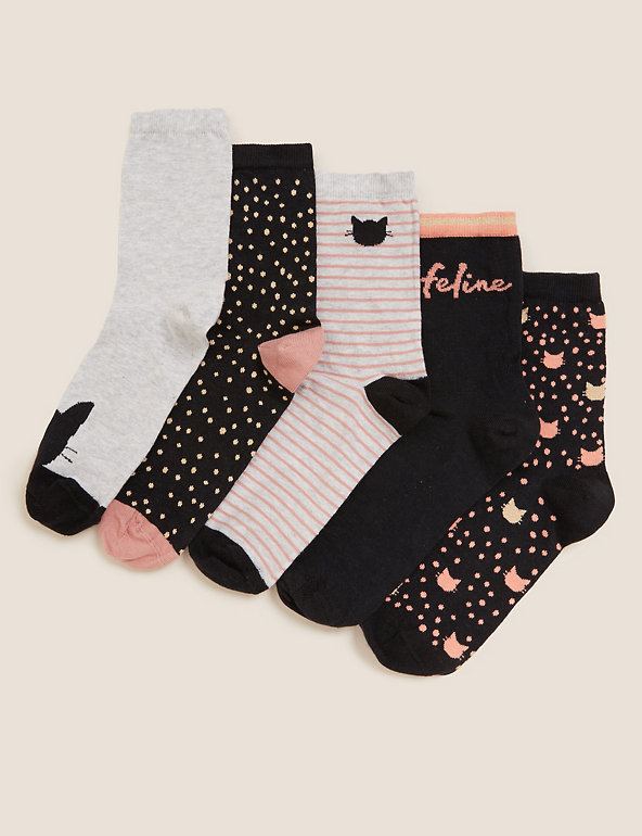 5pk Cotton Cat Ankle High Socks Image 1 of 1
