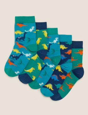 5pk Cotton Dinosaur Socks | M&S