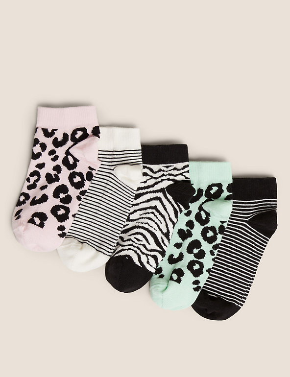 5pk Cotton Leopard Trainer Liner Socks | M&S