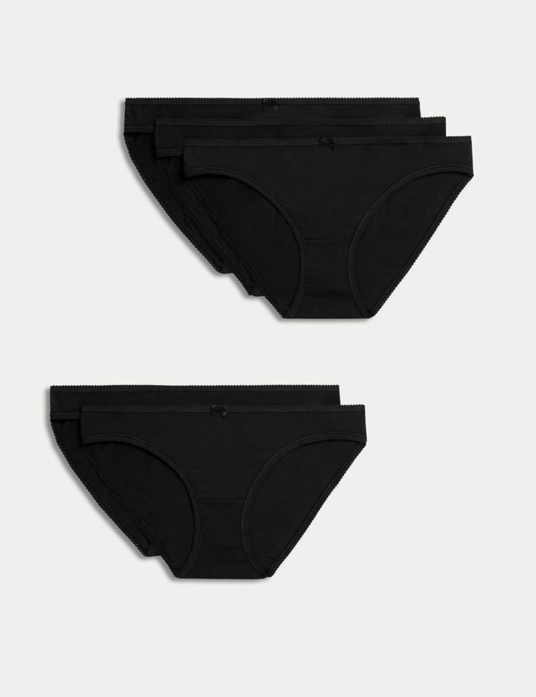 M&S Womens Cotton Lycra Printed Bikini Knickers, 5 Pack, 8, Navy -  HelloSupermarket