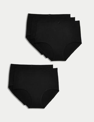 Ex M & S Ladies 5 Pack Cotton Lycra Full Briefs Underwear Briefs Size 6 to 20 