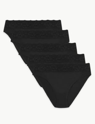 5pk Cotton Lycra® & Lace Full Briefs, M&S Collection