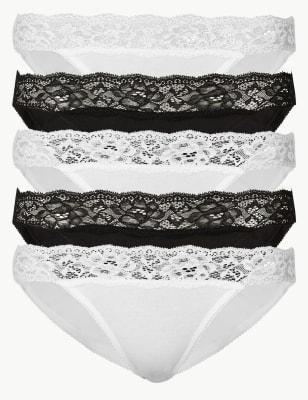 5pk Cotton Lycra® Bikini Knickers, M&S Collection