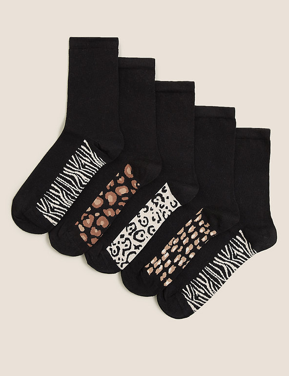5pk Cotton Rich Animal Print Ankle Highs Image 1 of 1