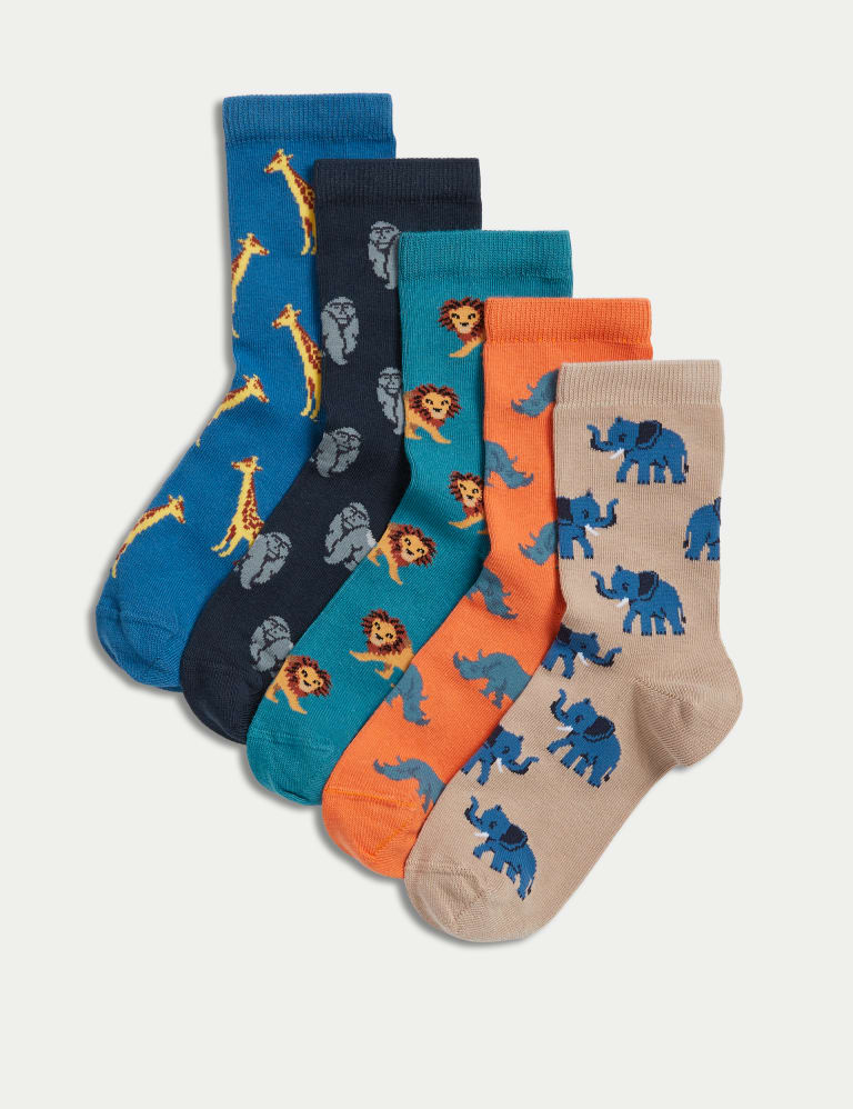 5pk Cotton Rich Animal Socks 1 of 2