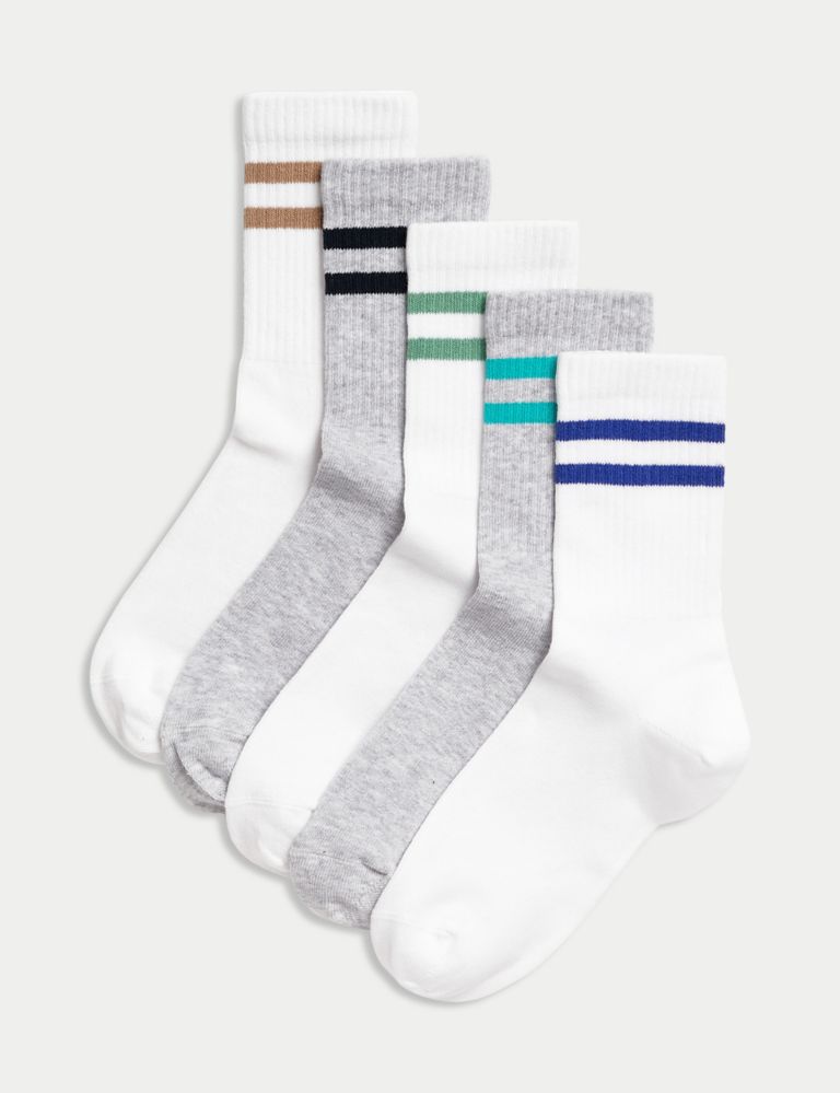 5pk Cotton Rich Ankle Ribbed Stripe Socks (6 - 7 Large) 1 of 1