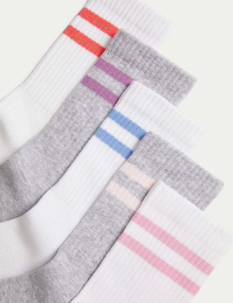 5pk Cotton Rich Ankle Ribbed Stripe Socks (6 Small -7 Large) 2 of 2