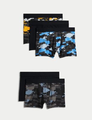 5pk Cotton Rich Camo Trunks (5 - 16 Yrs) Image 1 of 1