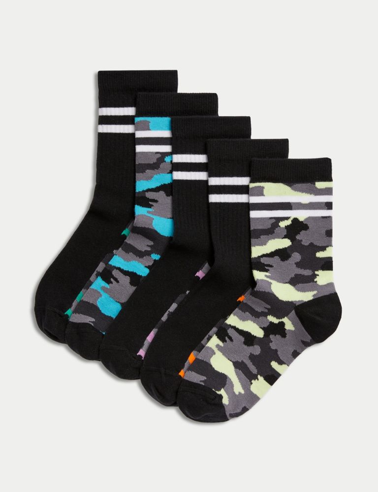 5pk Cotton Rich Camouflage Socks (6 Small - 7 Large) 1 of 2