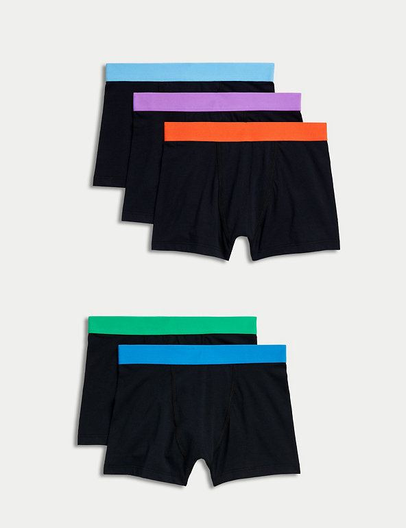 5pk Cotton Rich Coloured Waistband Trunks (5-16 Yrs) Image 1 of 1