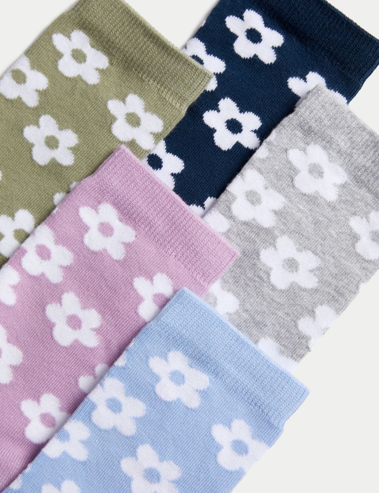 5pk Cotton Rich Floral Socks (6 Small - 7 Large) 2 of 2
