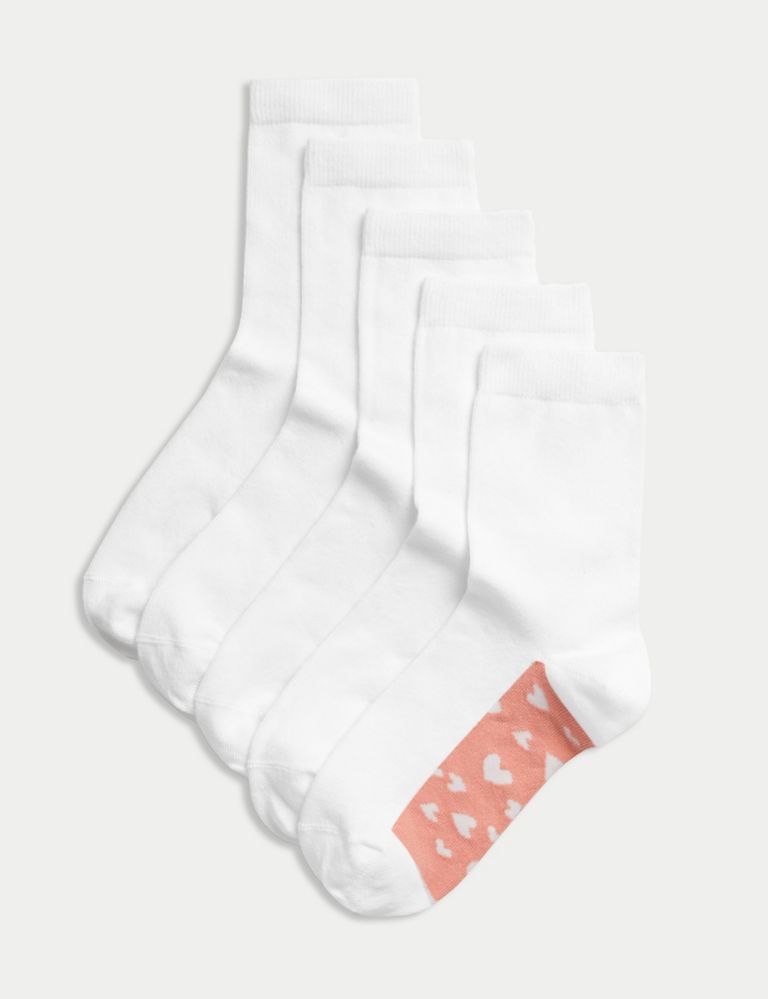 5pk Cotton Rich Heart School Socks (2-14 Yrs), M&S Collection