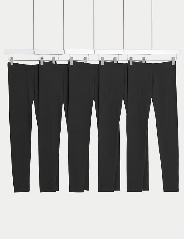 5pk Cotton Rich Leggings with Stretch (6-16 Yrs) Image 1 of 1