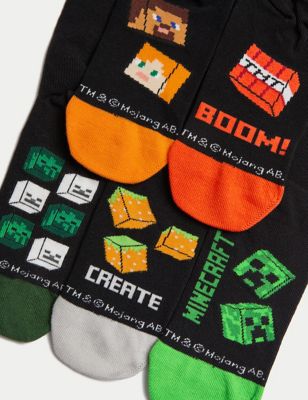 5pk Cotton Rich Minecraft™ School Socks, M&S Collection