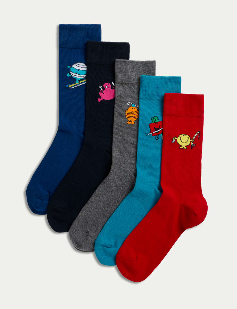 5pk Cotton Rich Mr Men Socks M S Collection M S