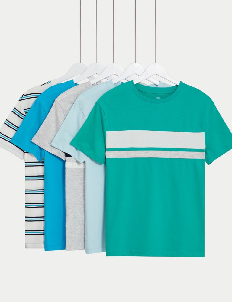 5pk Cotton Rich Plain & Striped T-Shirts (6-16 Yrs) 1 of 1