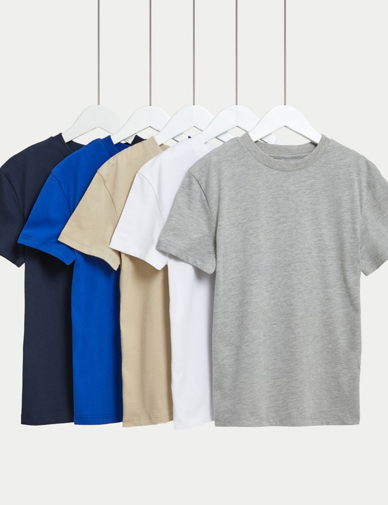 5pk Cotton Rich Plain T-Shirts (6-16 Yrs) 1 of 3
