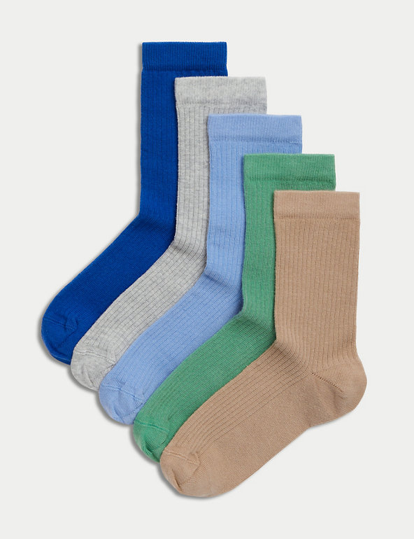5pk Cotton Rich Ribbed Socks (2-3 Yrs) Image 1 of 2