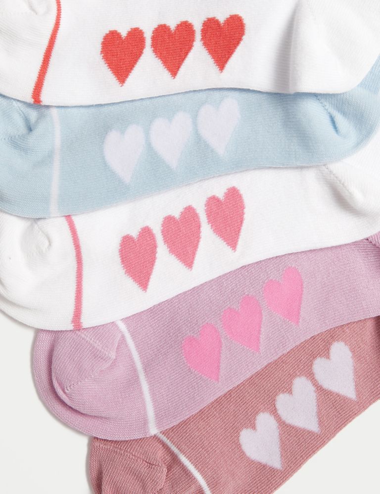 5pk Cotton Rich Ribbed Striped Heart Socks (6 Small -7 Large) 2 of 2