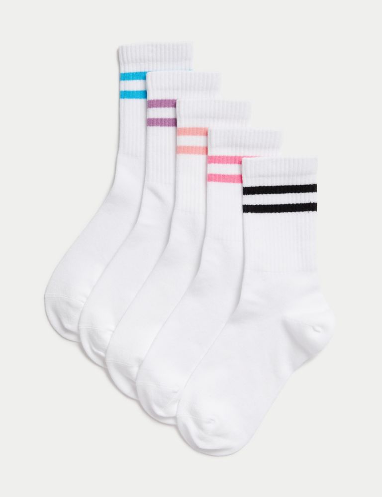 5pk Cotton Rich Ribbed Striped Socks (6 Small - 7 Large) 1 of 2