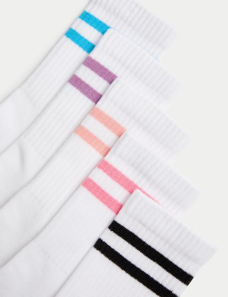 5pk Cotton Rich Ribbed Striped Socks (6 Small - 7 Large) 2 of 2