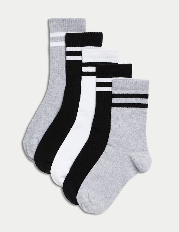 5pk Cotton Rich Ribbed Striped Socks Image 1 of 1
