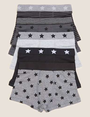 5pk Cotton Rich Star Trunks (2-16 Yrs) 1 of 1