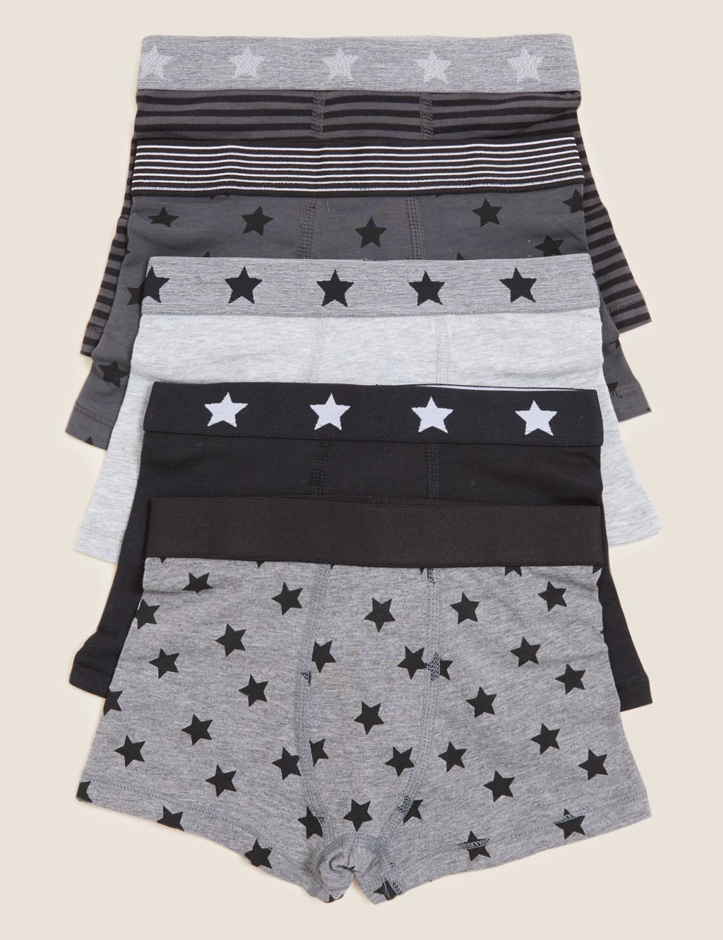 5pk Cotton Rich Star Trunks (2-16 Yrs) 1 of 1