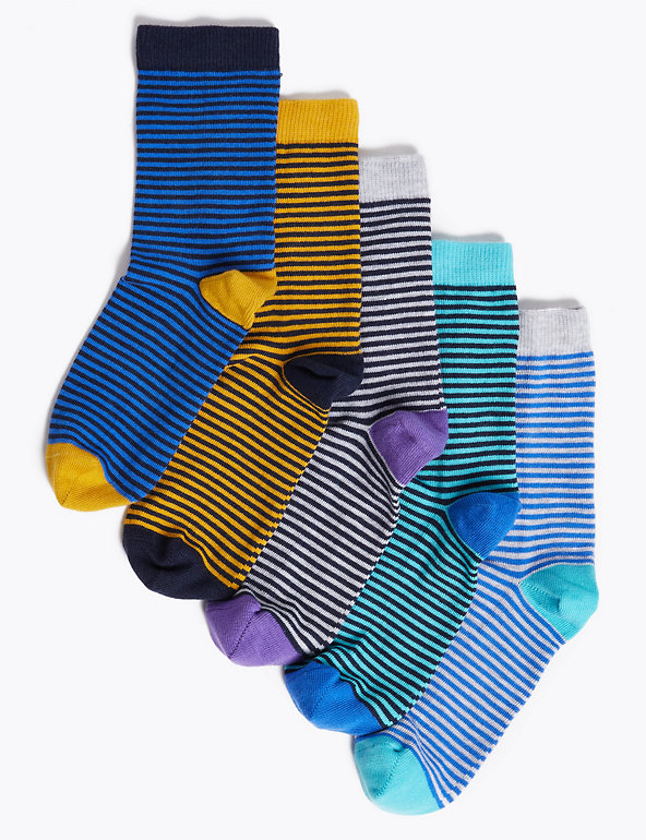 5pk Cotton Rich Ankle Stripe Socks Marks & Spencer Girls Clothing Underwear Socks 