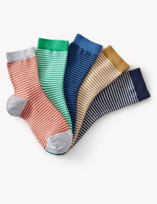 5pk Cotton Rich Striped Socks, M&S Collection