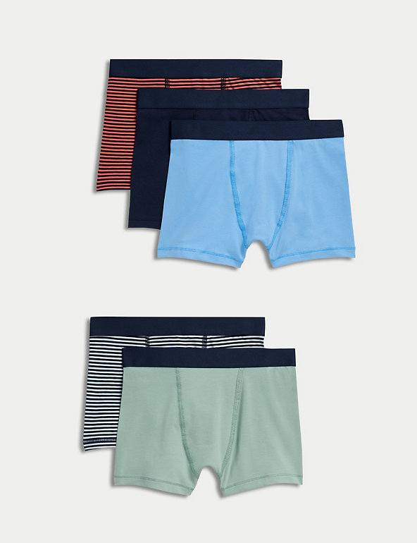 5pk Cotton Rich Striped Trunks (5-16 Yrs) Image 1 of 1