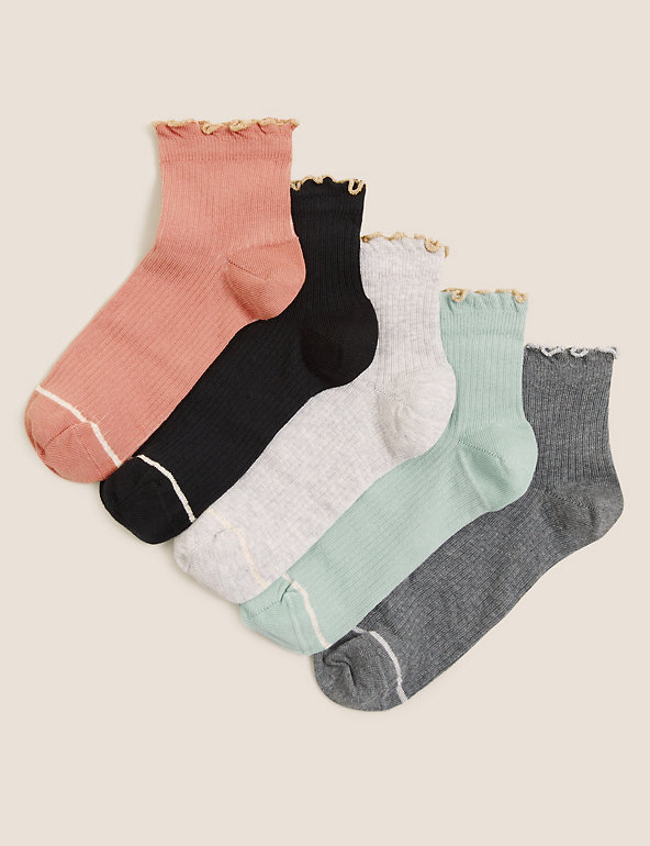 5pk Cotton Ruffle Anklet Socks | M&S Collection | M&S