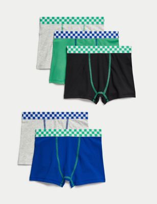 5pk Cotton With Stretch Checkerboard Trunks (5–16 Yrs) Image 1 of 1