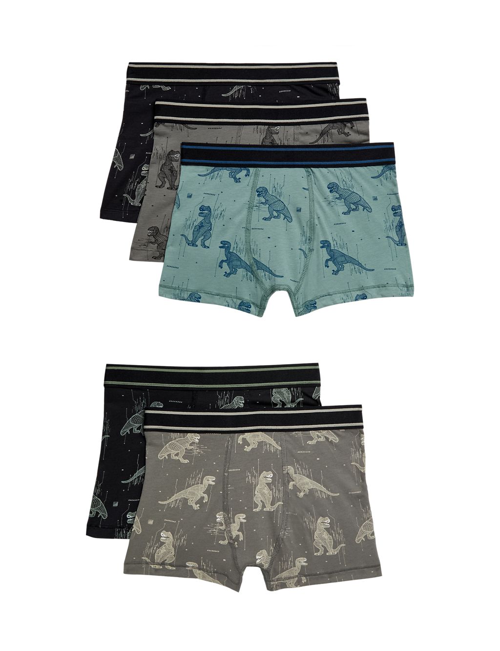 5pk Cotton with Stretch Dinosaur Trunks (5-12 Yrs) 2 of 2