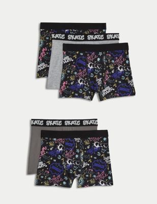 5pk Cotton with Stretch Graffiti Trunks (5-16 yrs) Image 1 of 1