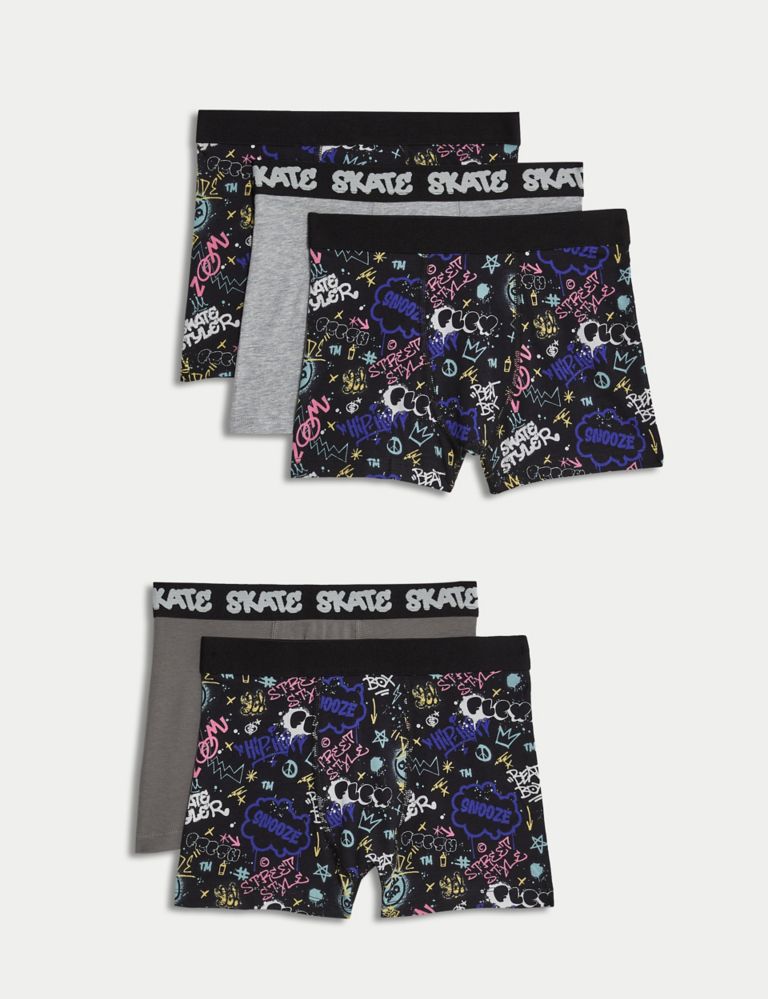 5pk Cotton with Stretch Graffiti Trunks (5-16 yrs) 1 of 1