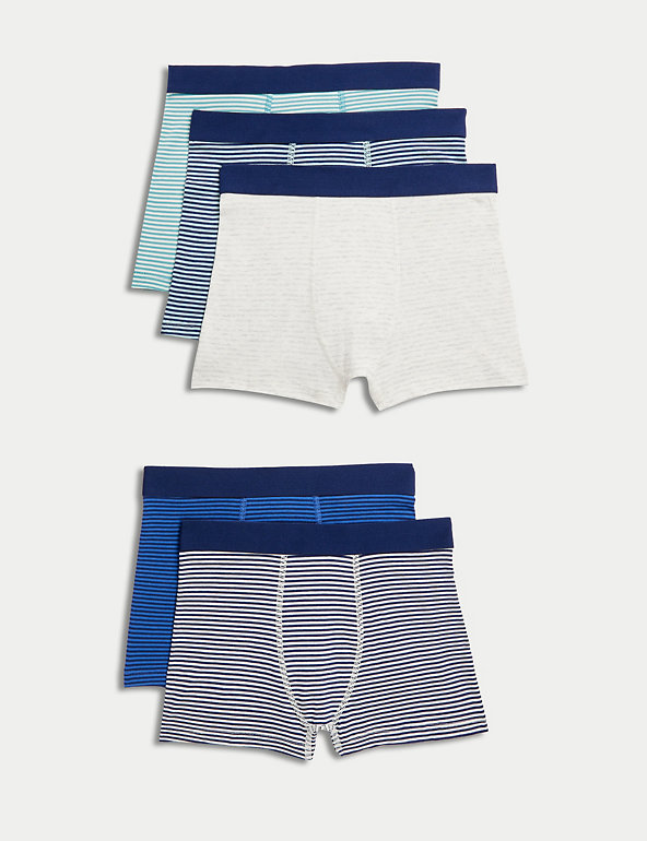 5pk Cotton with Stretch Striped Trunks (5-16 Yrs) Image 1 of 2