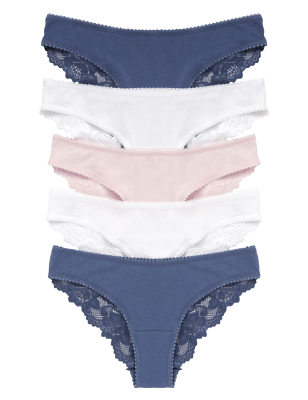 Buy Marks & Spencer Cotton & Lace Brazilian Knickers (Pack of 5) Online