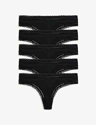 5pk Microfibre & Lace Trim Thongs 1 of 7