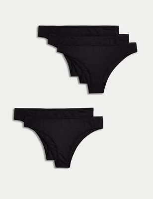 5pk No VPL Cotton Modal Brazilian Knickers, M&S Collection