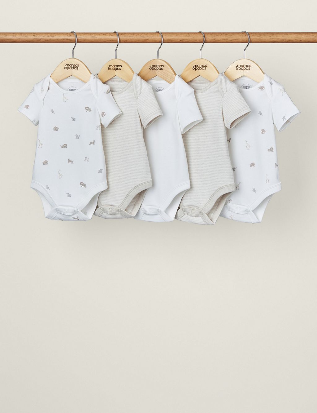 5pk Pure Cotton Animal & Striped Bodysuits (7lbs-24 Mths) 1 of 2