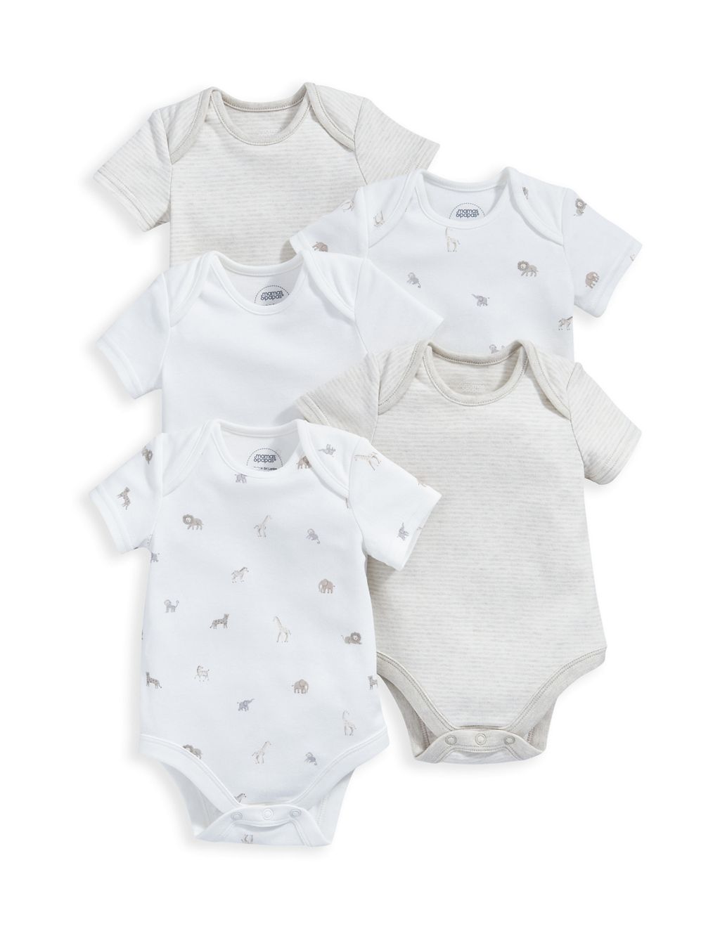 5pk Pure Cotton Animal & Striped Bodysuits (7lbs-24 Mths) 2 of 2