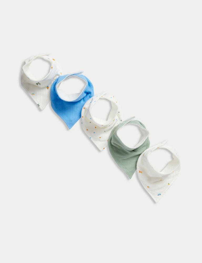 5pk Pure Cotton Assorted Dribble Bibs 1 of 2