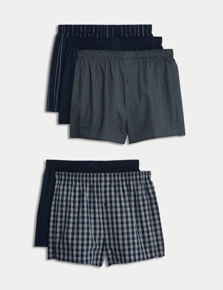 5pk Pure Cotton Assorted Woven Boxers 1 of 3