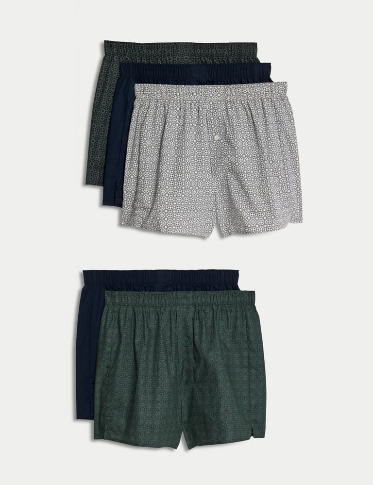 5pk Pure Cotton Assorted Woven Boxers 1 of 3