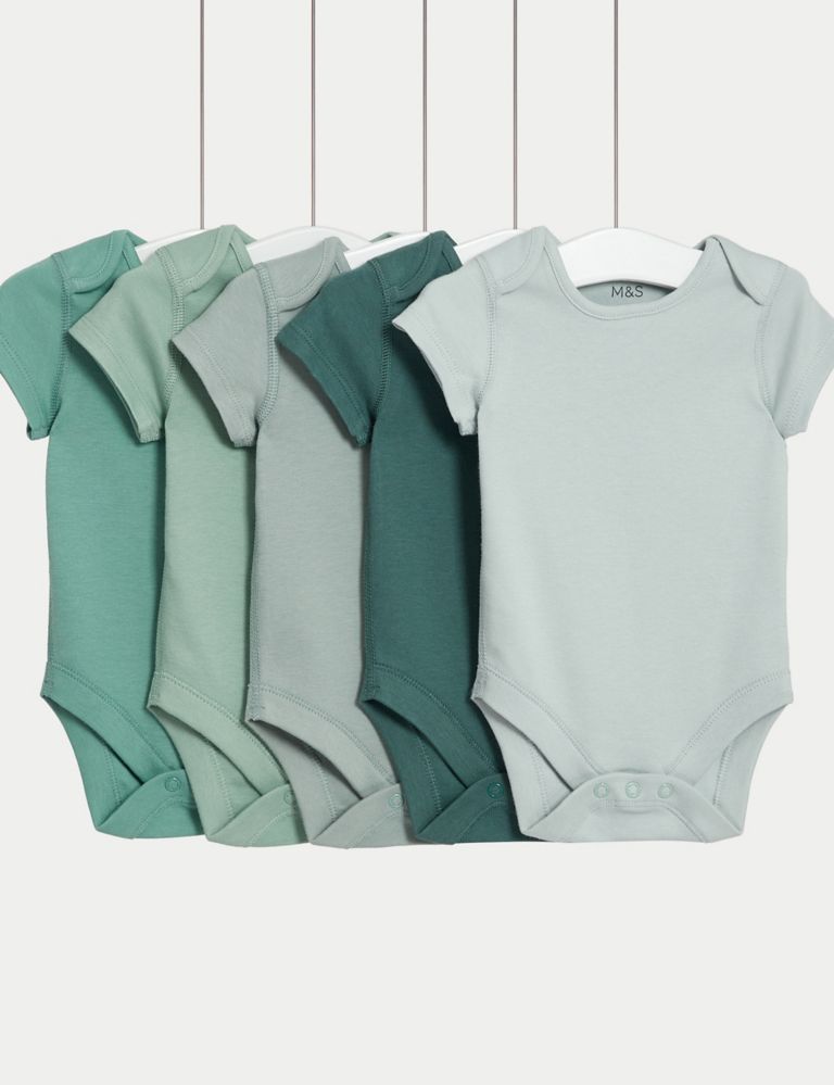 5pk Pure Cotton Bodysuits (0-3 Yrs) 1 of 4