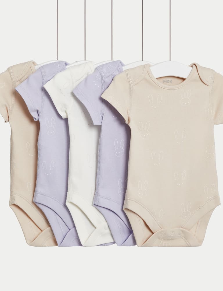 5pk Pure Cotton Bunny Bodysuits (0-3 Yrs) 1 of 4