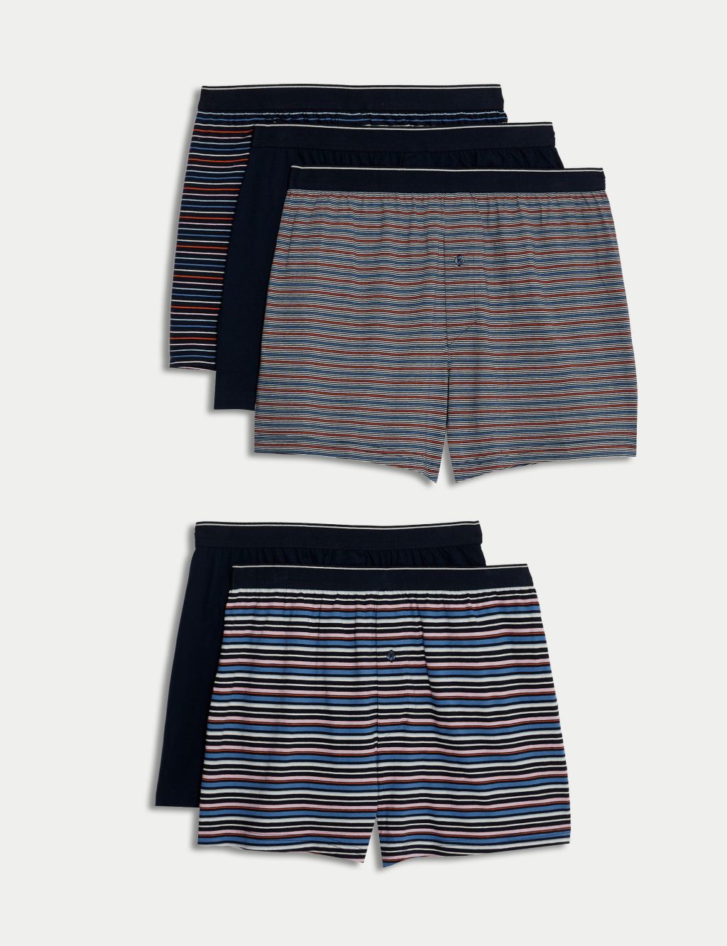5 Pack Multicoloured Plain & Print Loose Fit Boxers - Matalan
